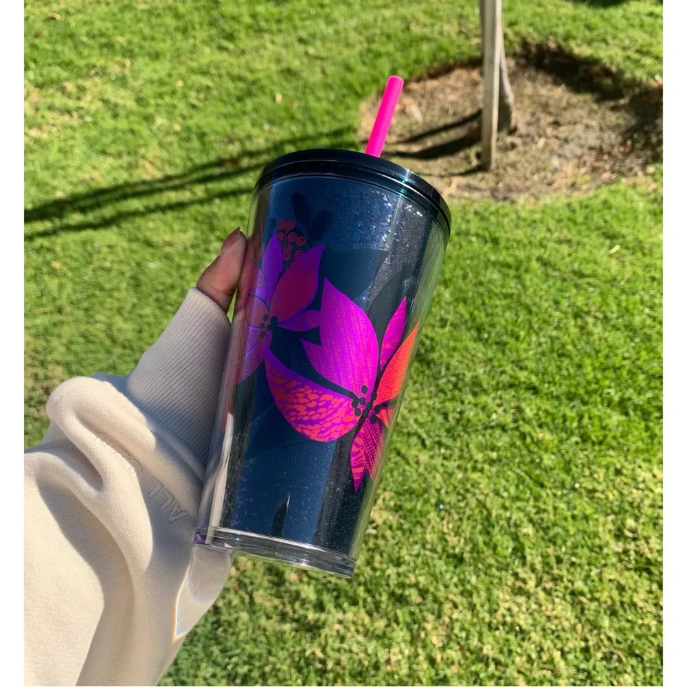 Starbucks 2021 Target Exclusive Black Glitter Poinsettia Grande Tumbler 🖤 - Picture 3 of 6